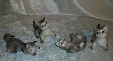 Vintage Gray White Kitty Cat Kitten Playful Poses Ceramic Figurine Set of 4 picture