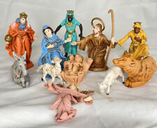 Vintage Nativity Hard Plastic Made In Italy 11 pc. COW DONKEY SHEEP Angel + picture