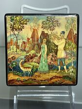 Vintage Fedoskino Russian Lacquer Box Signed Magic Flute Mstyora 1970's 4.5x4.5