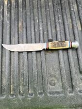 VTG BRAZILIAN MUNDIAL FIXED BLADE SERRATED HUNTING KNIFE W/ORIGINAL SHEATH 10.5