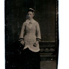 c1860s Cute Young Lady Short Hair Tintype Photo Slim Girl Tin Tinted Cheeks H30 picture
