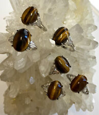 Wholesale Lot 6 Pcs Natural Tiger Eye White Bronze Rings Crystal Healing Energy picture
