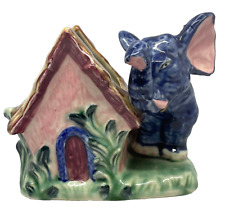 VINTAGE ENESCO SMALL BLUE ELEPHANT BY PINK COTTAGE CERAMIC PLANTER picture