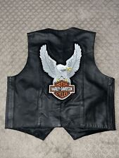 Vintage  Harley Davidson Black Leather Biker Vest Large with veterans patches picture