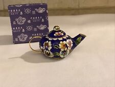 Miniature Cloisonné Chinese Floral Enamel Teapot Hand Painted W/ Original Box picture