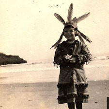 Morbid c.1913 Little Girl in Native American Pocahontas Costume on Beach RPPC picture