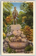 Lexington Massachusetts Capt Parker Minute Man Memorial Statue Linen Postcard picture