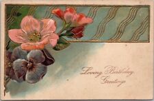 Vintage 1908 HAPPY BIRTHDAY Postcard Pink & Blue Flowers / PFB EMBOSSED #6096 picture