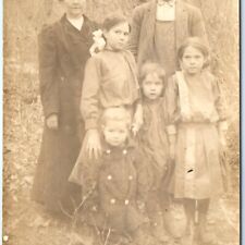 c1910s Big Family in Woods RPPC Unhappy Woman Cute Boys Girls Real Photo PC A139 picture