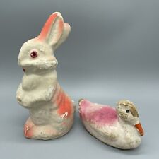 VINTAGE EASTER BUNNY RABBIT And Swan/Duck Paper Mache 2 Piece picture