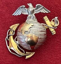 WWII Sterling & 10K Gold Fill USMC Marine Officer Hat Cap 1.7” EGA Insignia H-H picture