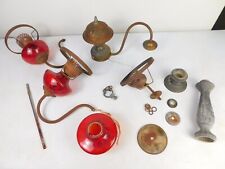 Old Antique Lamp Chandelier Ruby Red Glass Shades Parts Lot picture