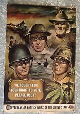 WWII VFW VETERANS FOREIGN WARS PLEASE VOTE POSTER ARMY NAVY WAR SCENE picture