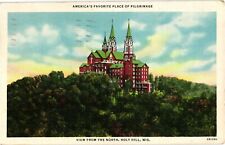 Aerial View of Holy Hill Place of Pilgrimage WI Linen Postcard 1940s picture