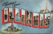 c1940s ILLINOIS Large Letter Linen Postcard State Capitol & Lincoln Monument picture