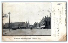 1908 Square And West Main Street Westboro Massachusetts MA Posted Cars Postcard picture