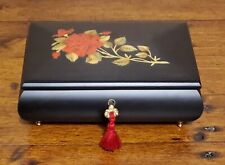 Sorento Italian Inlay 18 Note Music Box Black W/Red Rose 