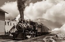 RPPC Photo Woodville, Michigan, Pere Marquette Train Depot, Big Steam Train picture