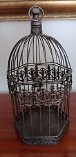Vintage Shabby Chic Hanging Metal Bird Cage in Gray with Opening Top 14x7 Inches picture