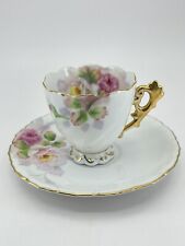 Vintage Occupied Japan Cup and Saucer floral design with gold tone accents picture