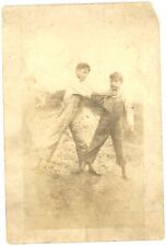 CIRCA 1880'S CABINET CARD Two Boys in Humorous Funny Image Choking Each Other picture