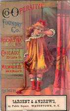 AR-110 NY Watertown Co-Operative Foundry Girl Yellow Dress Victorian Trade Card picture