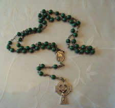 Vintage Our Lady Of Knock Pray For Us Rosary GREEN STONE (JADE?) CELTIC #BM picture