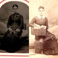 x2 LOT ID'd c1870s Wide Eye'd Cute Young Lady Woman Tintype CDV Photos Beltz H40 picture