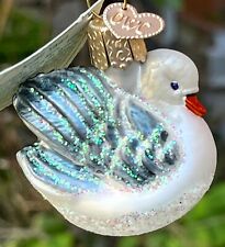 2001 Vintage Blown Glass Ornament OLD WORLD CHRISTMAS OWC Small Swan Blue 2.25
