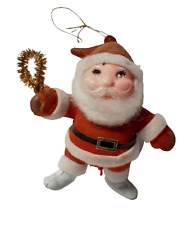 Vintage Santa Claus Holding Tinsel Flocked Felt Christmas Ornament Decoration picture