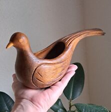 Vintage Mid Century Monkeypod Carved Wood Dove Catch-all Bowl Trinket Rare 13