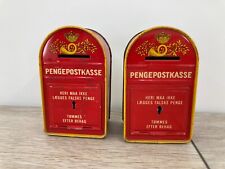 Vintage Danish Coin Bank Lot No Keys Red Gold Tin Litho Post Office Boxes Retro picture