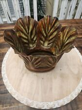 Vintage Metal Patinated Cooper Tone Cabbage Leaf Planter Pot picture