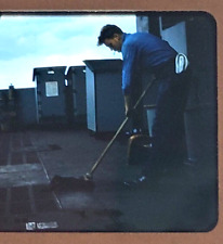 1950s Sailor Cleaning the Decks on Naval Ship Red Border 35mm Kodak Photo Slide picture