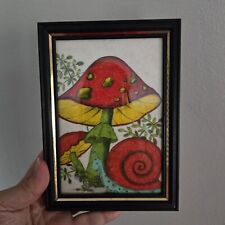 Vintage 1970s Retro Mod  Mushroom Snail  Framed Wall Hanging Art Colorful  picture