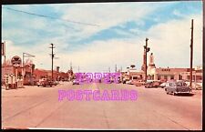 ROUTE 66~SHAMROCK, TX~VIEW OF HWY 66 THRU TOWN~GAS PUMPS~vtg cars~postcard~1950s picture