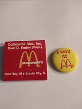 Vintage Feature Matches From McDonald's And Vintage McDonald's Button Lot Of 2 picture