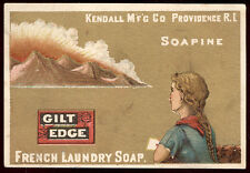 1880's SOAPINE FRENCH LAUNDRY SOAP TRADE CARD, GILT EDGE, GIRL & MOUNTAINS  C144 picture