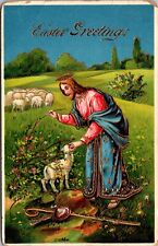Gel Easter Postcard Jesus in a Field with a Lamb picture