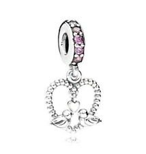New Pandora Love Birds Pink Heart Dangle 925 Silver CZ Charm Bead w/pouch picture