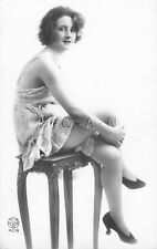 Org French Noyer 4018 Semi Nude RPPC- Woman- Stockings- Legs- Lingerie- Heels #3 picture