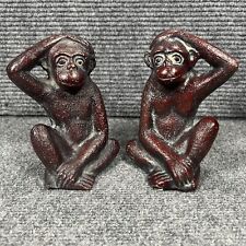 Vintage Pair of Brass Monkey Figure Statues Heavy & Detailed picture