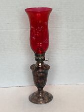 Vintage Gorham Oil Lamp with Cranberry Red Etched Glass Shade YC 490 picture