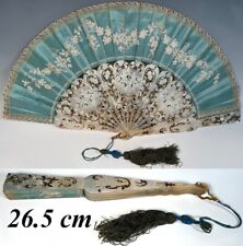 c.1850s French Hand Fan, Opulent Carved 26.4 cm Mother of Pearl Monture & Silk picture