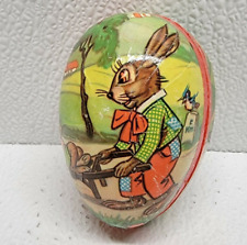 Vintage Western Germany Paper Mache Easter Egg Container Rabbit Wheelbarrow picture
