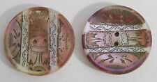 PAIR ANTIQUE VINTAGE FINE DETAIL CARVED PEARL SHELL BUTTONS EXQUISITE picture