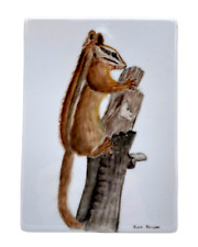 Hand Painted Chipmunk Ceramic Tile Artist Signed Erma Kruger Squirrel Rare 5 x 7 picture