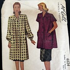 Vintage 1940s McCalls 6524 Collared Button Smock Top Dress Sewing Pattern 38 40 picture
