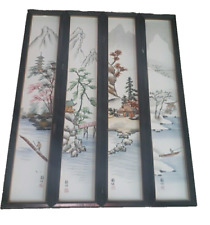 VTG MCM Japanese Tile Wall Hangings Set 4 Four Seasons Mid-Century Modern picture