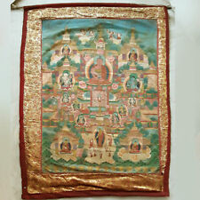 MAGNIFICENT ANTIQUE TIBET BUDDHA PAINTING THANKA MANY FIGURES STUPAS EARLY 20THC picture
